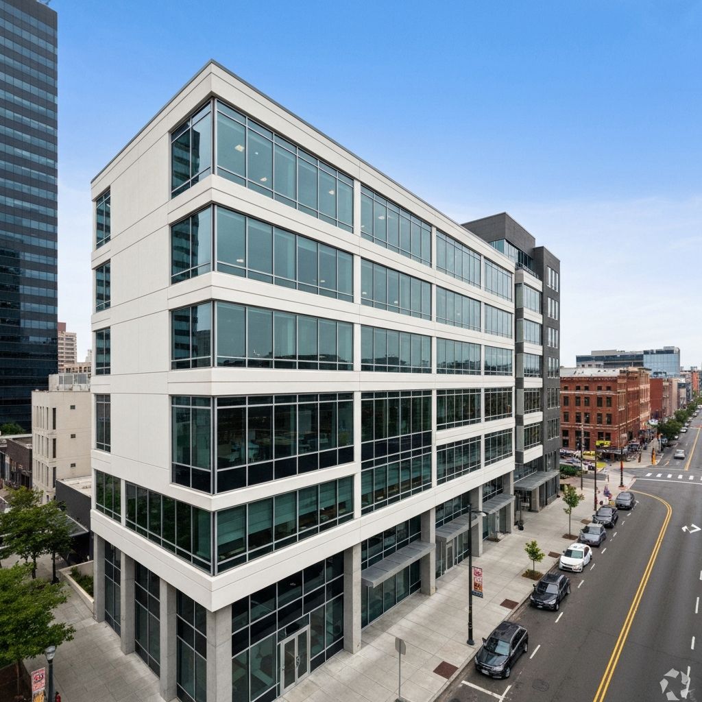 Modern commercial office building with glass windows and professional architecture