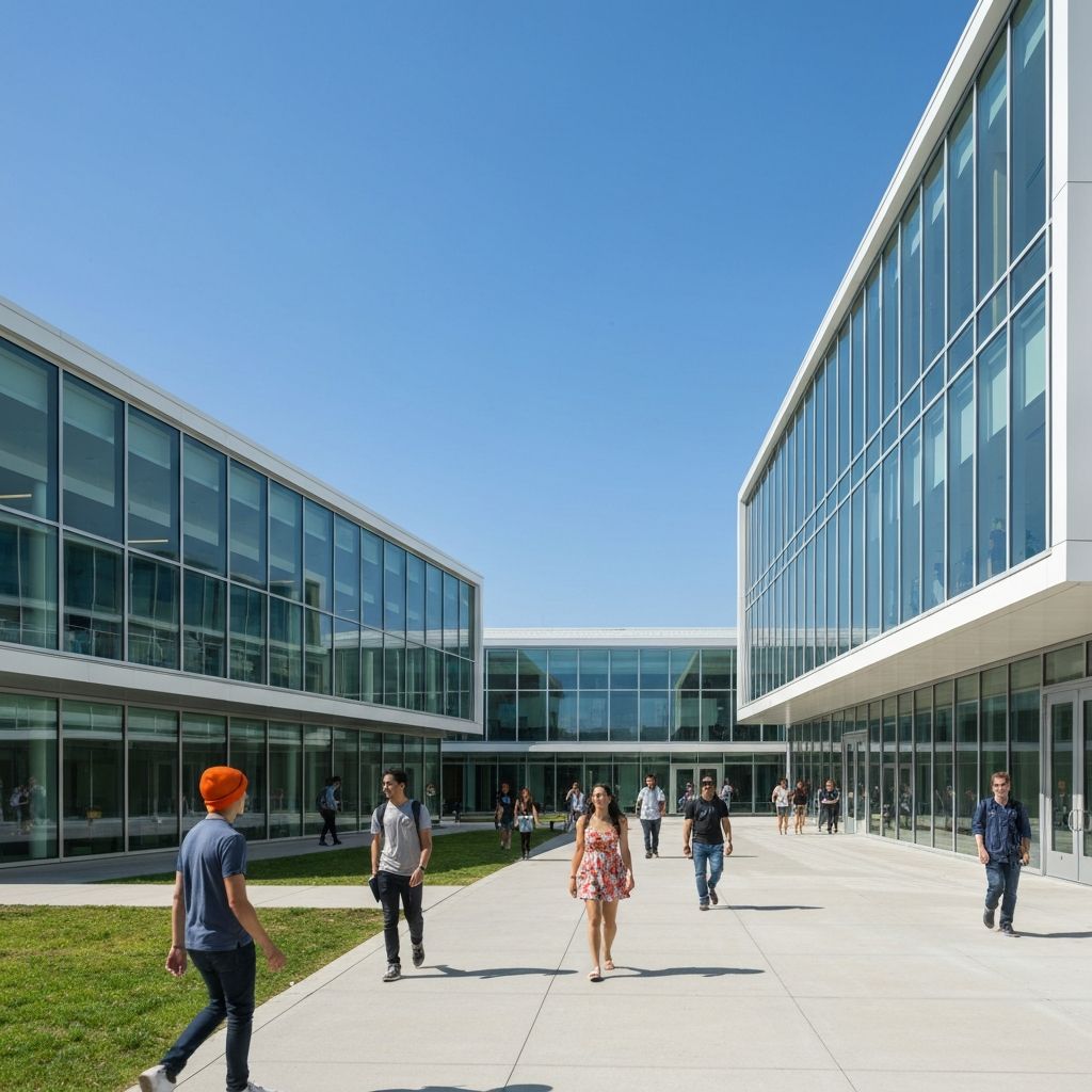 Modern university campus building with contemporary architecture